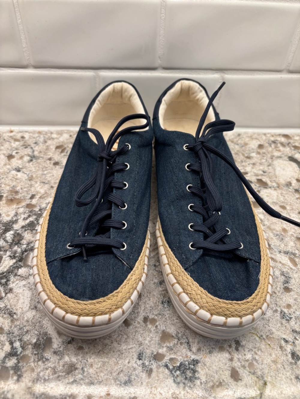 Sam Edelmon Navy Canvas Espadrille-Style‎ Lace-Up Sneakers Nautical Casual EUC